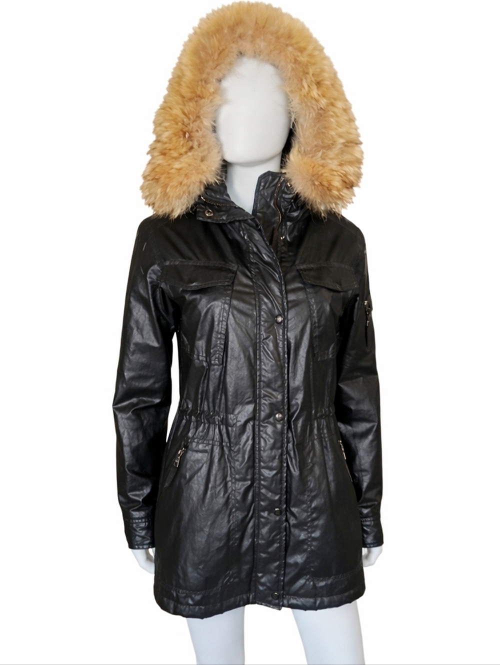 SAM. | Black Jacket / Black Coyote Fur Trim Parka Jacket – Size Small